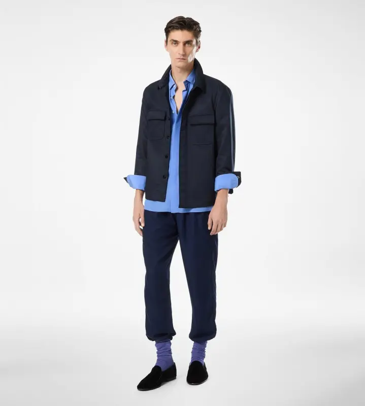 COTTON TWILL DOUBLE SPLITTABLE OVERSHIRT NAVY online